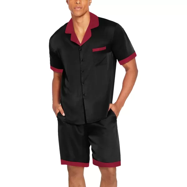 imageEkouaer Men Satin Silk Pajamas Set with Pockets Sleepwear Shorts Satin Summer Loungewear 2 Piece Button Down Set SXXLBlack