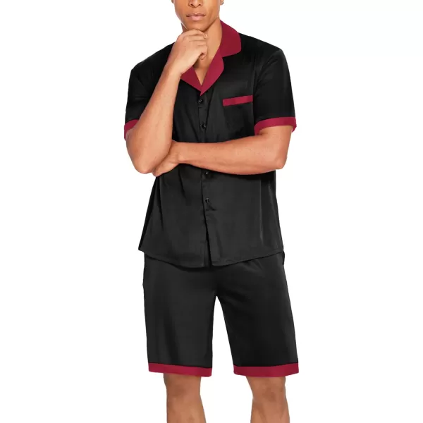 imageEkouaer Men Satin Silk Pajamas Set with Pockets Sleepwear Shorts Satin Summer Loungewear 2 Piece Button Down Set SXXLBlack