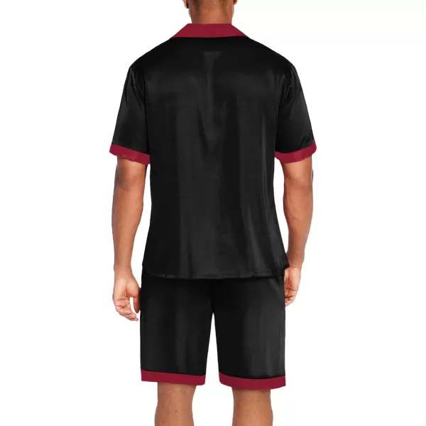 imageEkouaer Men Satin Silk Pajamas Set with Pockets Sleepwear Shorts Satin Summer Loungewear 2 Piece Button Down Set SXXLBlack