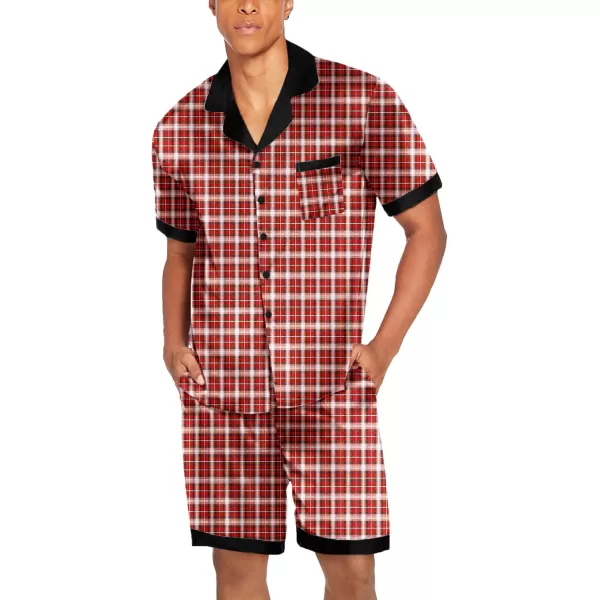 imageEkouaer Men Satin Silk Pajamas Set with Pockets Sleepwear Shorts Satin Summer Loungewear 2 Piece Button Down Set SXXLRed Plaid