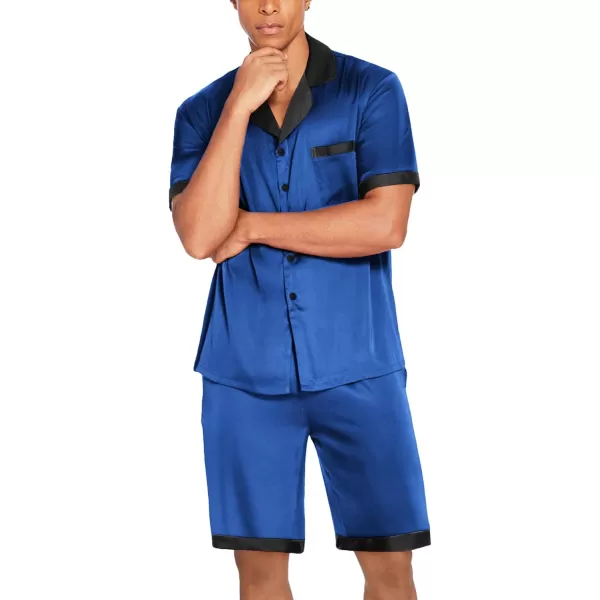 imageEkouaer Men Satin Silk Pajamas Set with Pockets Sleepwear Shorts Satin Summer Loungewear 2 Piece Button Down Set SXXLRoyal Blue