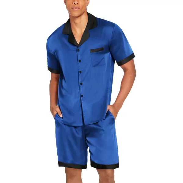 imageEkouaer Men Satin Silk Pajamas Set with Pockets Sleepwear Shorts Satin Summer Loungewear 2 Piece Button Down Set SXXLRoyal Blue