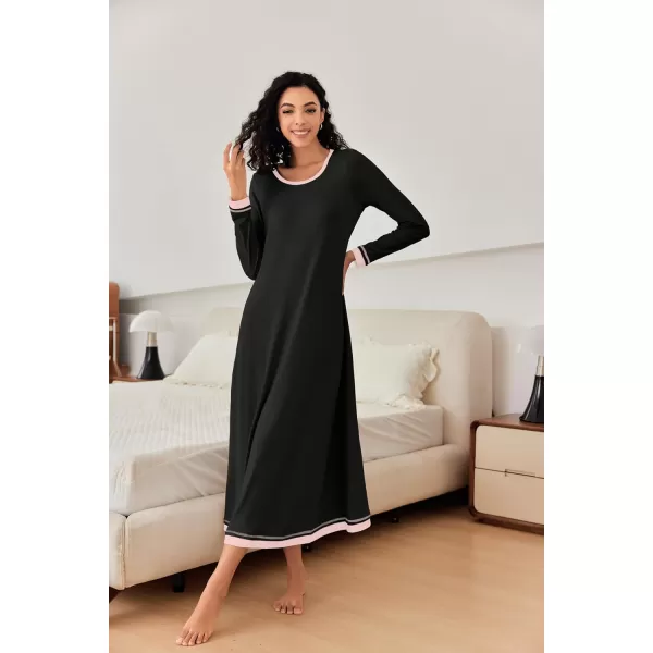 imageEkouaer Nightgown Women Long Sleeve Sleepwear Full Length Long Nightshirt Soft Loungewear S4XLBlack
