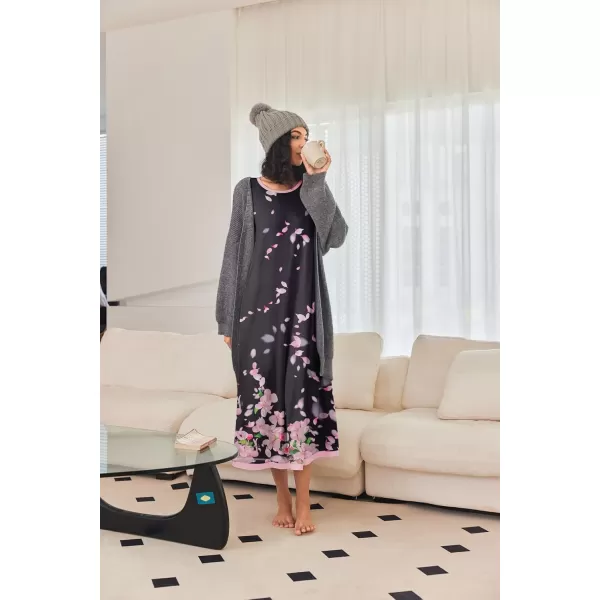 imageEkouaer Nightgown Women Long Sleeve Sleepwear Full Length Long Nightshirt Soft Loungewear S4XLBlack Floral