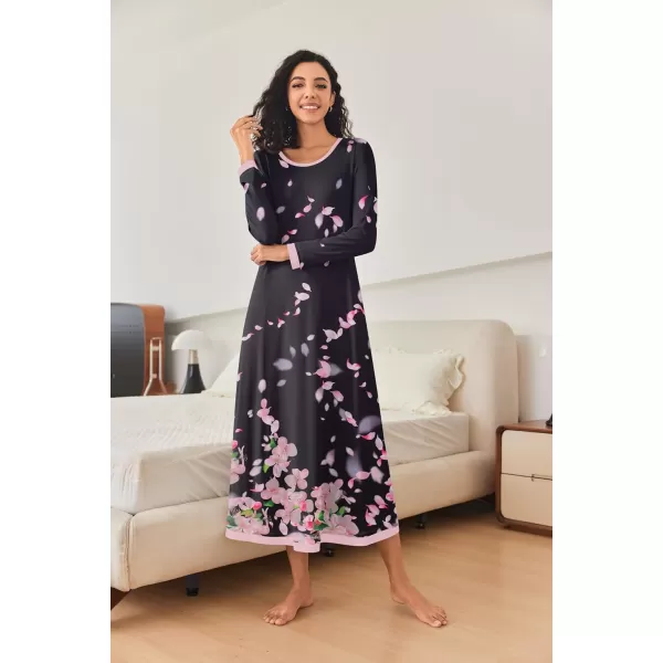 imageEkouaer Nightgown Women Long Sleeve Sleepwear Full Length Long Nightshirt Soft Loungewear S4XLBlack Floral