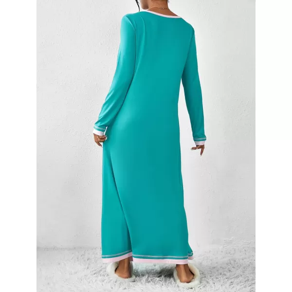 imageEkouaer Nightgown Women Long Sleeve Sleepwear Full Length Long Nightshirt Soft Loungewear S4XLBlue Green