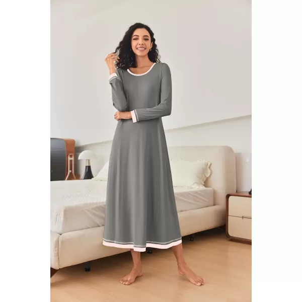 imageEkouaer Nightgown Women Long Sleeve Sleepwear Full Length Long Nightshirt Soft Loungewear S4XLDark Grey