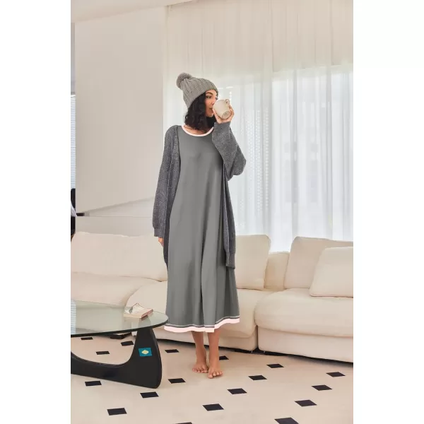 imageEkouaer Nightgown Women Long Sleeve Sleepwear Full Length Long Nightshirt Soft Loungewear S4XLDark Grey