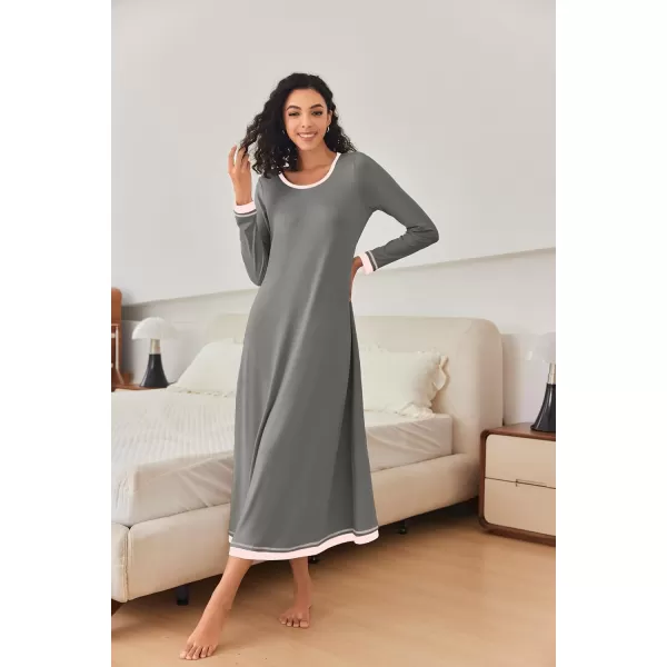 imageEkouaer Nightgown Women Long Sleeve Sleepwear Full Length Long Nightshirt Soft Loungewear S4XLDark Grey