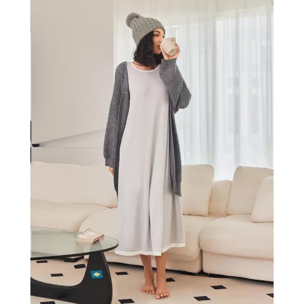 imageEkouaer Nightgown Women Long Sleeve Sleepwear Full Length Long Nightshirt Soft Loungewear S4XLLight Grey