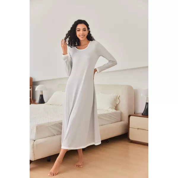 imageEkouaer Nightgown Women Long Sleeve Sleepwear Full Length Long Nightshirt Soft Loungewear S4XLLight Grey