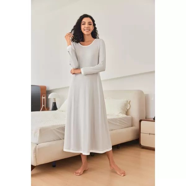 imageEkouaer Nightgown Women Long Sleeve Sleepwear Full Length Long Nightshirt Soft Loungewear S4XLLight Grey