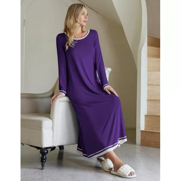 imageEkouaer Nightgown Women Long Sleeve Sleepwear Full Length Long Nightshirt Soft Loungewear S4XLPurple