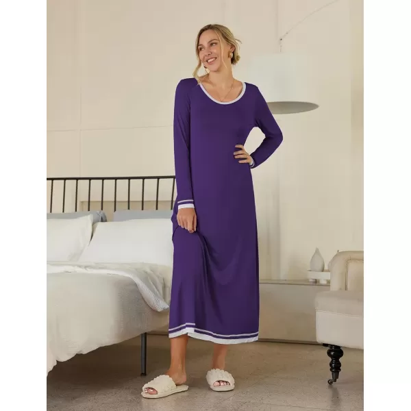 imageEkouaer Nightgown Women Long Sleeve Sleepwear Full Length Long Nightshirt Soft Loungewear S4XLPurple
