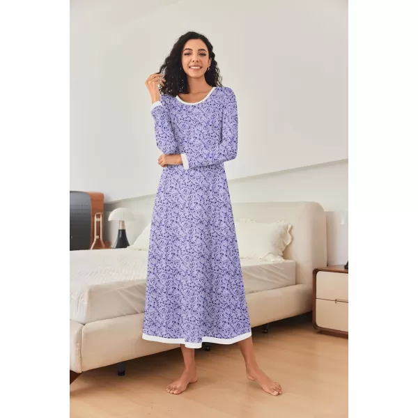 imageEkouaer Nightgown Women Long Sleeve Sleepwear Full Length Long Nightshirt Soft Loungewear S4XLPurple Dots