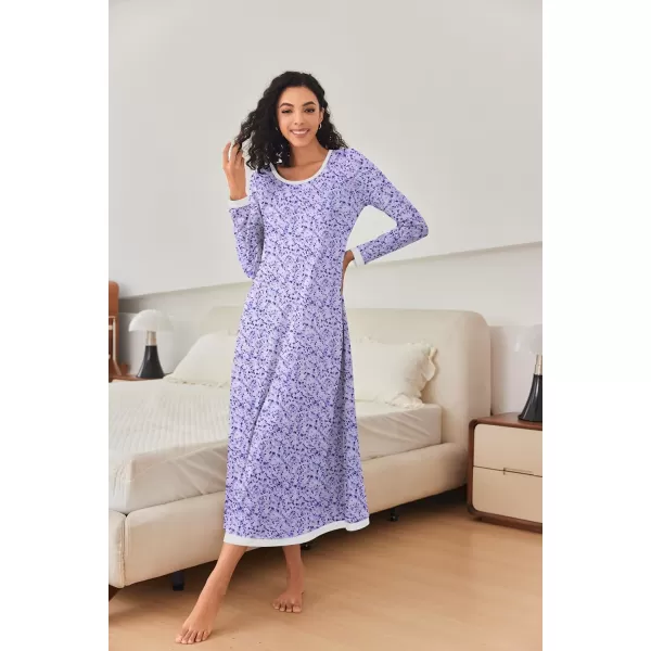 imageEkouaer Nightgown Women Long Sleeve Sleepwear Full Length Long Nightshirt Soft Loungewear S4XLPurple Dots