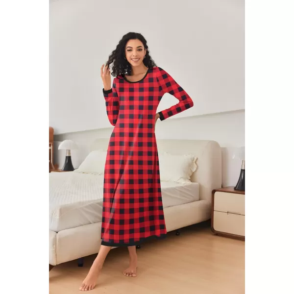 imageEkouaer Nightgown Women Long Sleeve Sleepwear Full Length Long Nightshirt Soft Loungewear S4XLRed Plaid