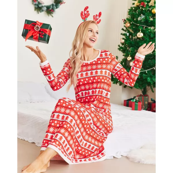 imageEkouaer Nightgown Women Long Sleeve Sleepwear Full Length Long Nightshirt Soft Loungewear S4XLRed Xmas Tree