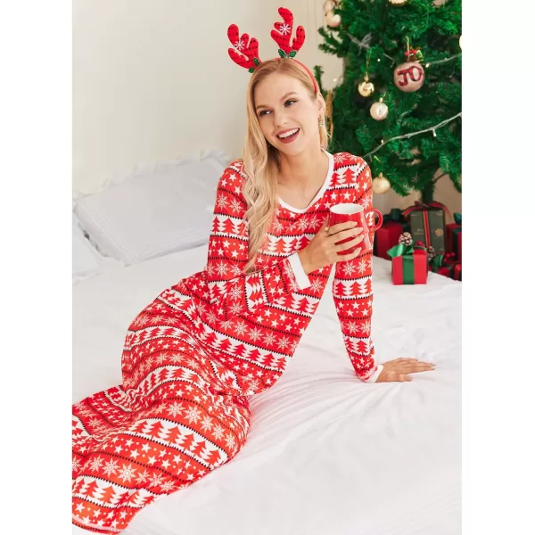 imageEkouaer Nightgown Women Long Sleeve Sleepwear Full Length Long Nightshirt Soft Loungewear S4XLRed Xmas Tree