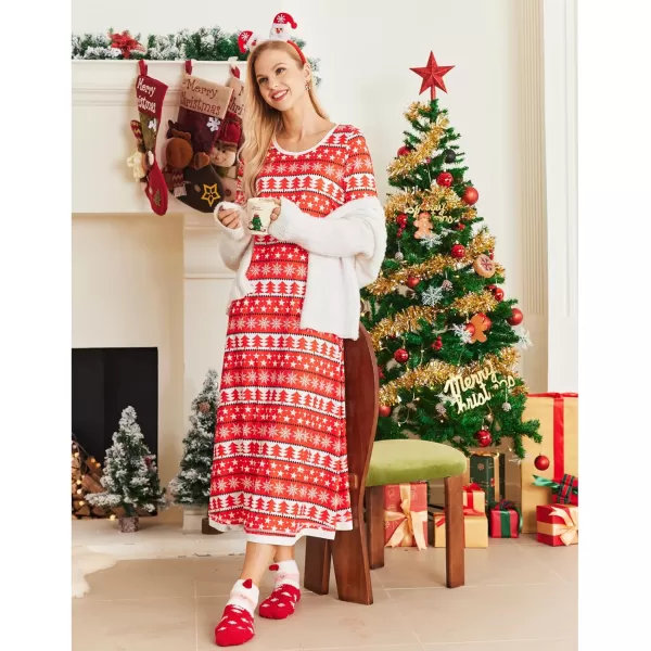 imageEkouaer Nightgown Women Long Sleeve Sleepwear Full Length Long Nightshirt Soft Loungewear S4XLRed Xmas Tree