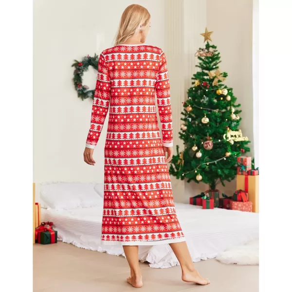 imageEkouaer Nightgown Women Long Sleeve Sleepwear Full Length Long Nightshirt Soft Loungewear S4XLRed Xmas Tree