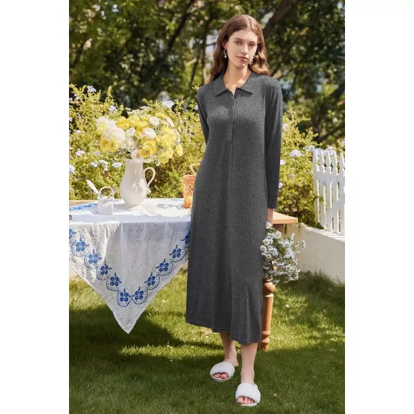 imageEkouaer Nightgowns for Women Long Sleeve Sleepshirt Button Nightshirt Plaid Full Length Sleepwear with Pockets SXXXLDark Grey