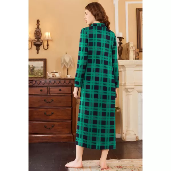 imageEkouaer Nightgowns for Women Long Sleeve Sleepshirt Button Nightshirt Plaid Full Length Sleepwear with Pockets SXXXLGreen Plaid