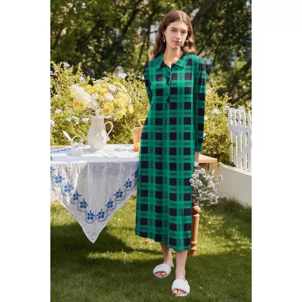 imageEkouaer Nightgowns for Women Long Sleeve Sleepshirt Button Nightshirt Plaid Full Length Sleepwear with Pockets SXXXLGreen Plaid