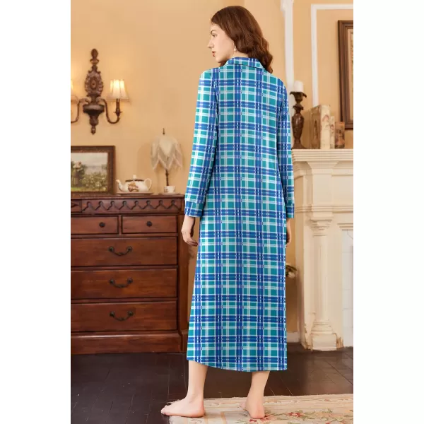 imageEkouaer Nightgowns for Women Long Sleeve Sleepshirt Button Nightshirt Plaid Full Length Sleepwear with Pockets SXXXLLight Blue Plaid