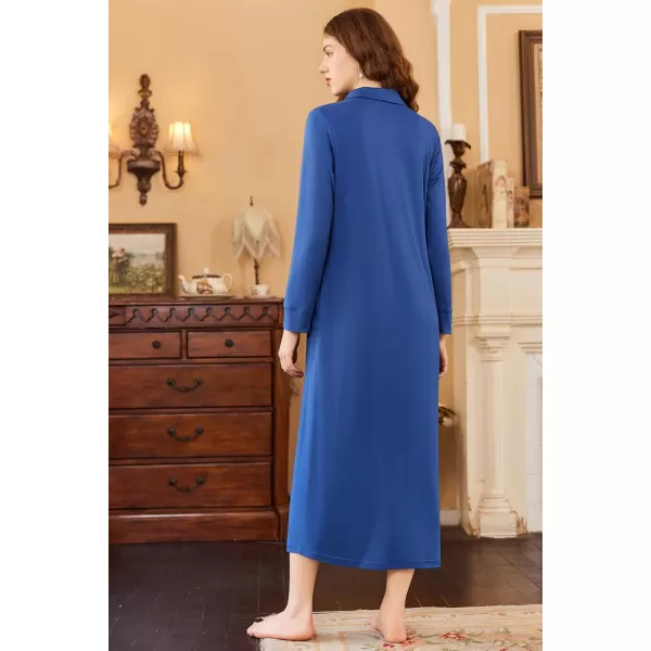 imageEkouaer Nightgowns for Women Long Sleeve Sleepshirt Button Nightshirt Plaid Full Length Sleepwear with Pockets SXXXLNavy Blue