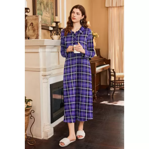 imageEkouaer Nightgowns for Women Long Sleeve Sleepshirt Button Nightshirt Plaid Full Length Sleepwear with Pockets SXXXLPurple Plaid