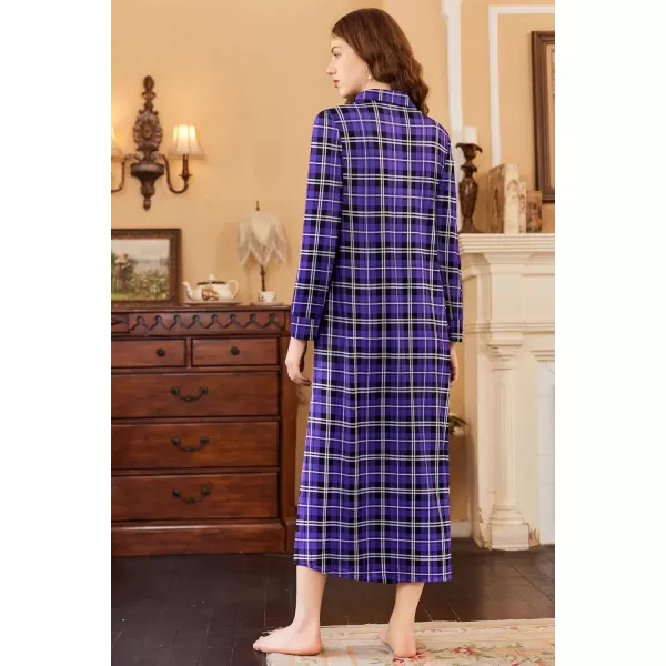 imageEkouaer Nightgowns for Women Long Sleeve Sleepshirt Button Nightshirt Plaid Full Length Sleepwear with Pockets SXXXLPurple Plaid