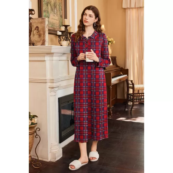 imageEkouaer Nightgowns for Women Long Sleeve Sleepshirt Button Nightshirt Plaid Full Length Sleepwear with Pockets SXXXLRed Blue Plaid