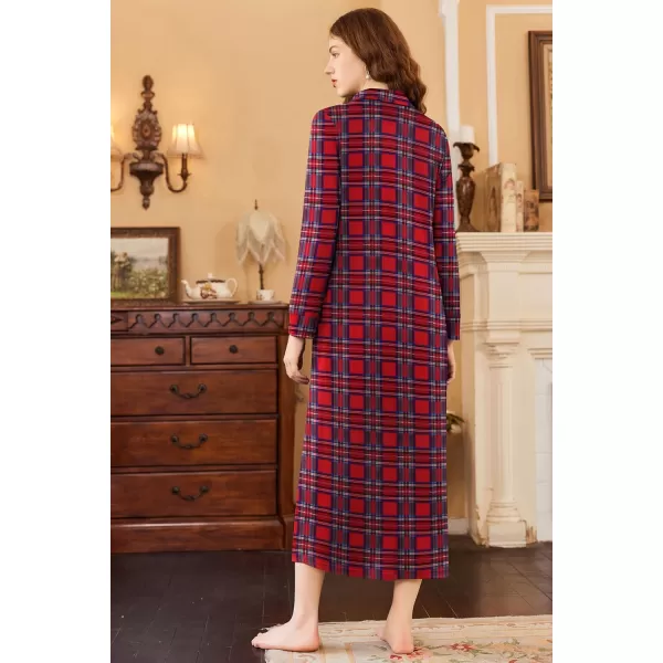 imageEkouaer Nightgowns for Women Long Sleeve Sleepshirt Button Nightshirt Plaid Full Length Sleepwear with Pockets SXXXLRed Blue Plaid