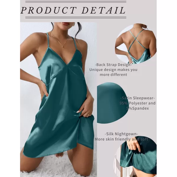 imageEkouaer Satin Nightgown Silk Full Slip Dress Woman Sleepwear Lingerie Dress Silk Mini Slip Chemise Nightgown SXXLGreen