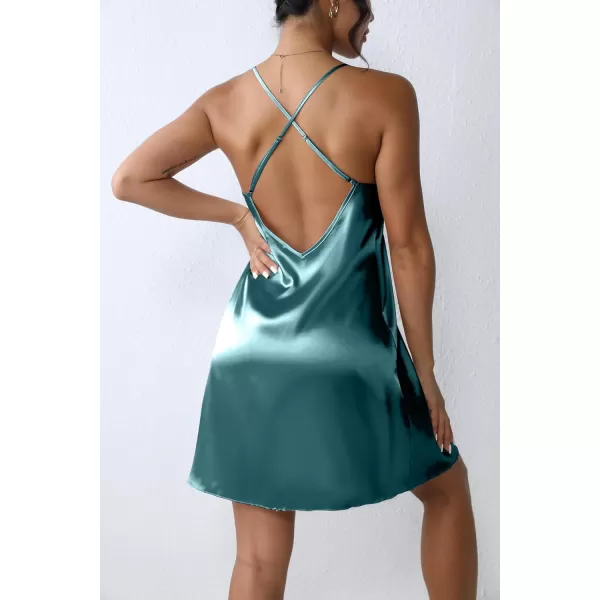 imageEkouaer Satin Nightgown Silk Full Slip Dress Woman Sleepwear Lingerie Dress Silk Mini Slip Chemise Nightgown SXXLGreen