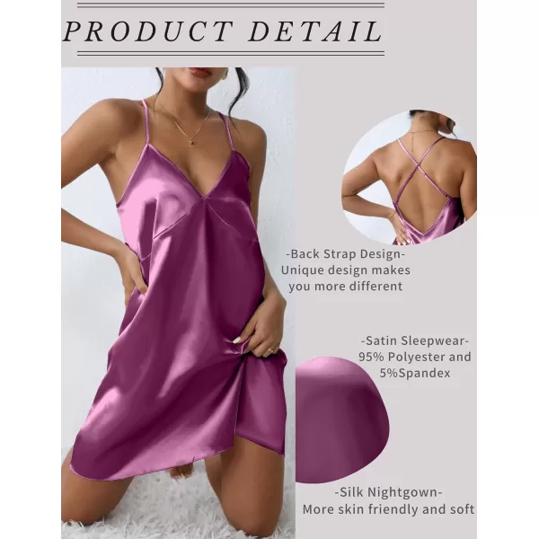 imageEkouaer Satin Nightgown Silk Full Slip Dress Woman Sleepwear Lingerie Dress Silk Mini Slip Chemise Nightgown SXXLPurple