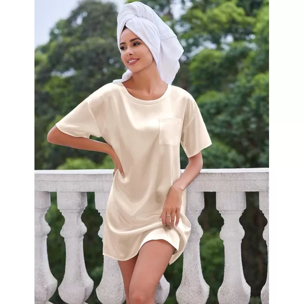 imageEkouaer Silk Sleep Shirts for Women Satin Nightshirt Tshirt Nightgown Sleepwear Shirt Dress With Chest Pocket S2XLChampagne