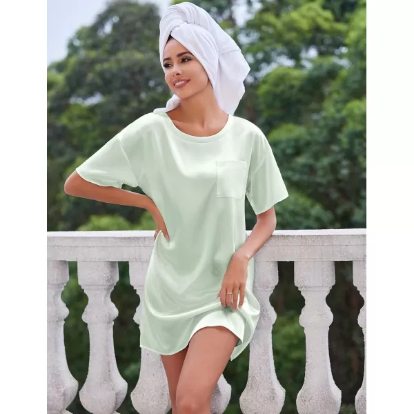 imageEkouaer Silk Sleep Shirts for Women Satin Nightshirt Tshirt Nightgown Sleepwear Shirt Dress With Chest Pocket S2XLLight Green