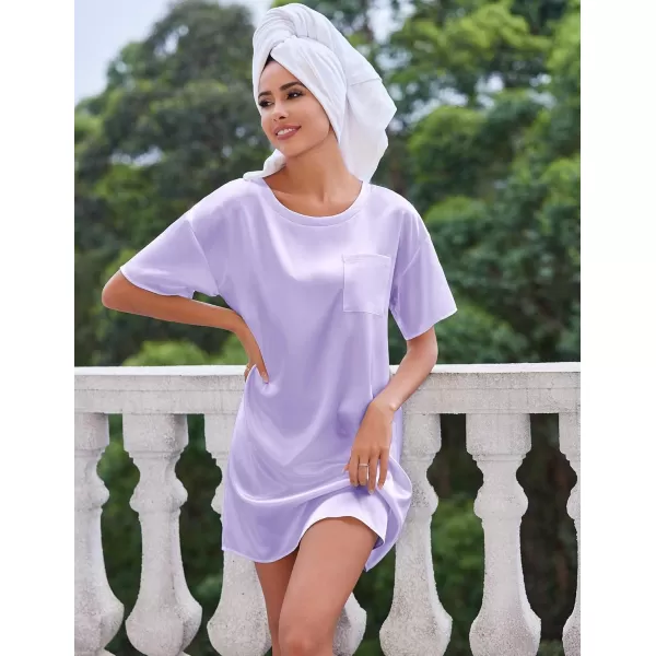 imageEkouaer Silk Sleep Shirts for Women Satin Nightshirt Tshirt Nightgown Sleepwear Shirt Dress With Chest Pocket S2XLLilac