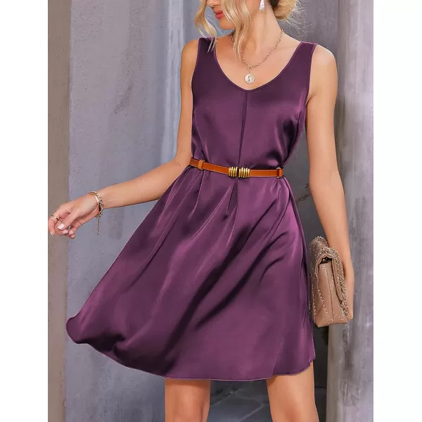 imageEkouaer Womens 2 Pack Satin Silk Nightgown Sleeveless Sleep Dress V Neck Nightshirt Soft Tank Pleated NightdressPurpleBlue Green