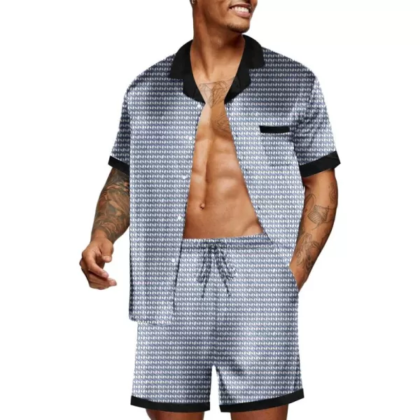 imageEkouaer Men Satin Silk Pajamas Set with Pockets Sleepwear Shorts Satin Summer Loungewear 2 Piece Button Down Set SXXLBlue Geometry