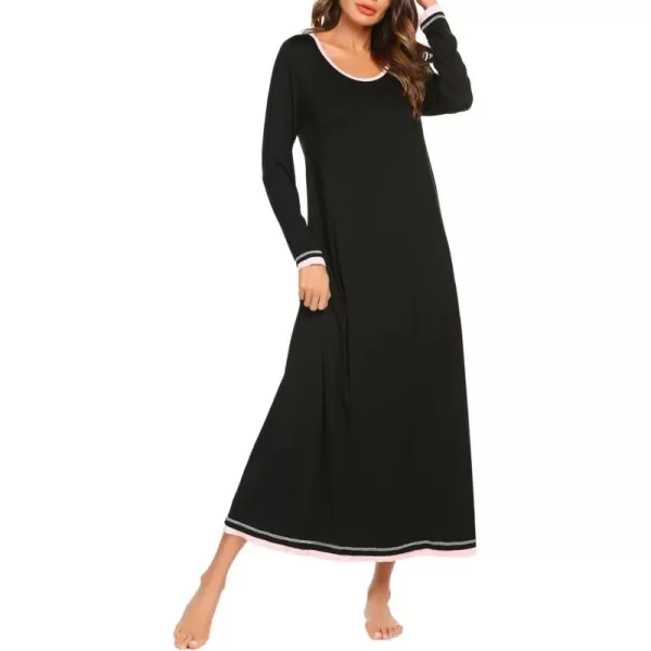 imageEkouaer Nightgown Women Long Sleeve Sleepwear Full Length Long Nightshirt Soft Loungewear S4XLBlack