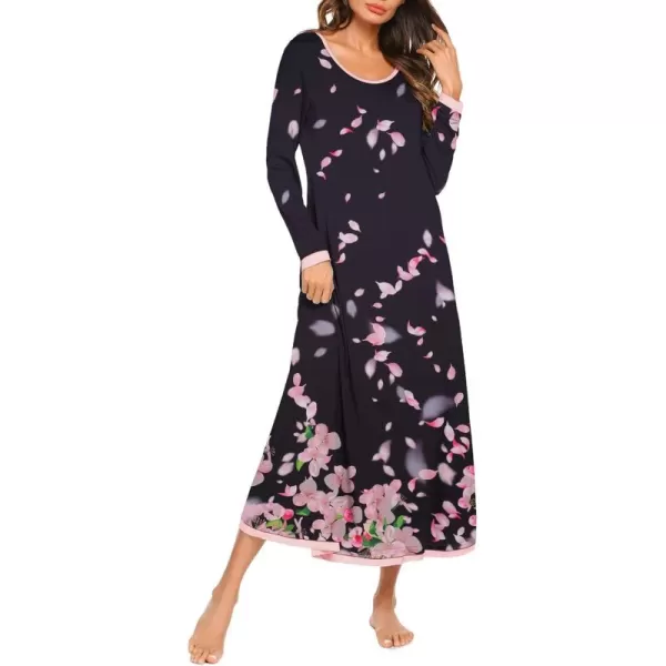 imageEkouaer Nightgown Women Long Sleeve Sleepwear Full Length Long Nightshirt Soft Loungewear S4XLBlack Floral