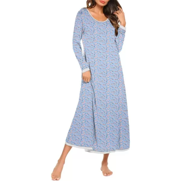 imageEkouaer Nightgown Women Long Sleeve Sleepwear Full Length Long Nightshirt Soft Loungewear S4XLBlue Floral