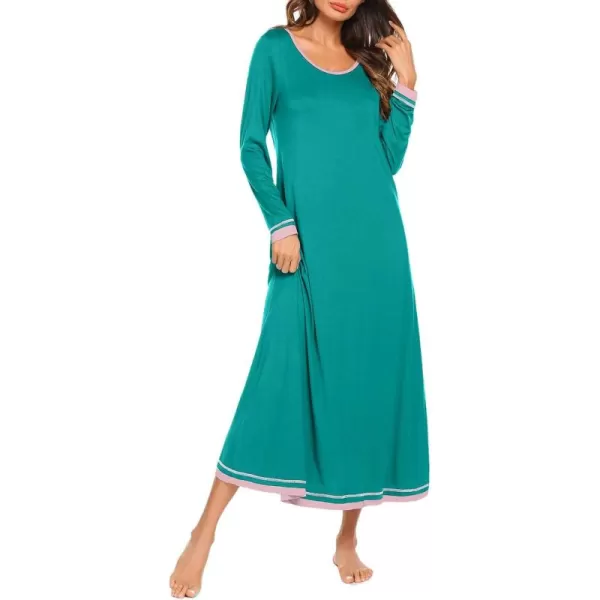 imageEkouaer Nightgown Women Long Sleeve Sleepwear Full Length Long Nightshirt Soft Loungewear S4XLBlue Green