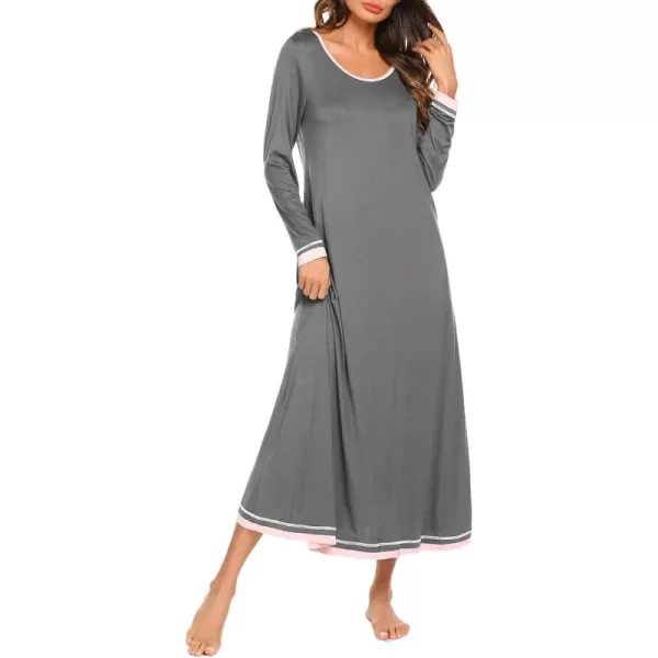 imageEkouaer Nightgown Women Long Sleeve Sleepwear Full Length Long Nightshirt Soft Loungewear S4XLDark Grey