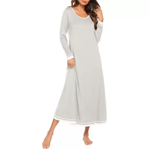 imageEkouaer Nightgown Women Long Sleeve Sleepwear Full Length Long Nightshirt Soft Loungewear S4XLLight Grey