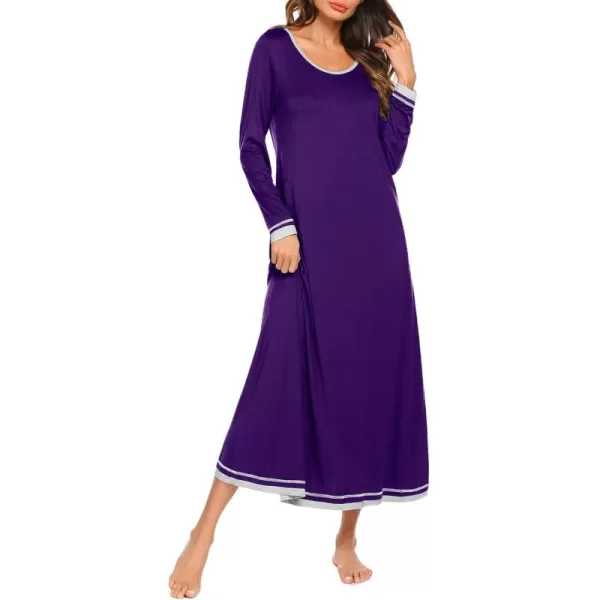 imageEkouaer Nightgown Women Long Sleeve Sleepwear Full Length Long Nightshirt Soft Loungewear S4XLPurple