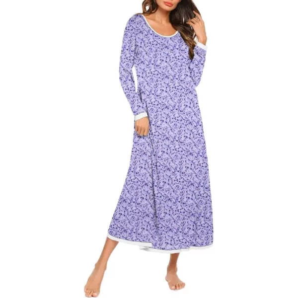 imageEkouaer Nightgown Women Long Sleeve Sleepwear Full Length Long Nightshirt Soft Loungewear S4XLPurple Dots